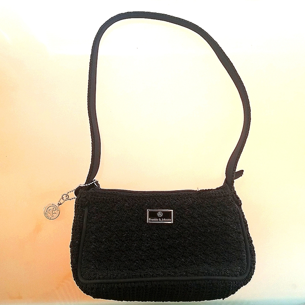 FRANKIE & JOHNNIE Black Crochet Shoulder Bag